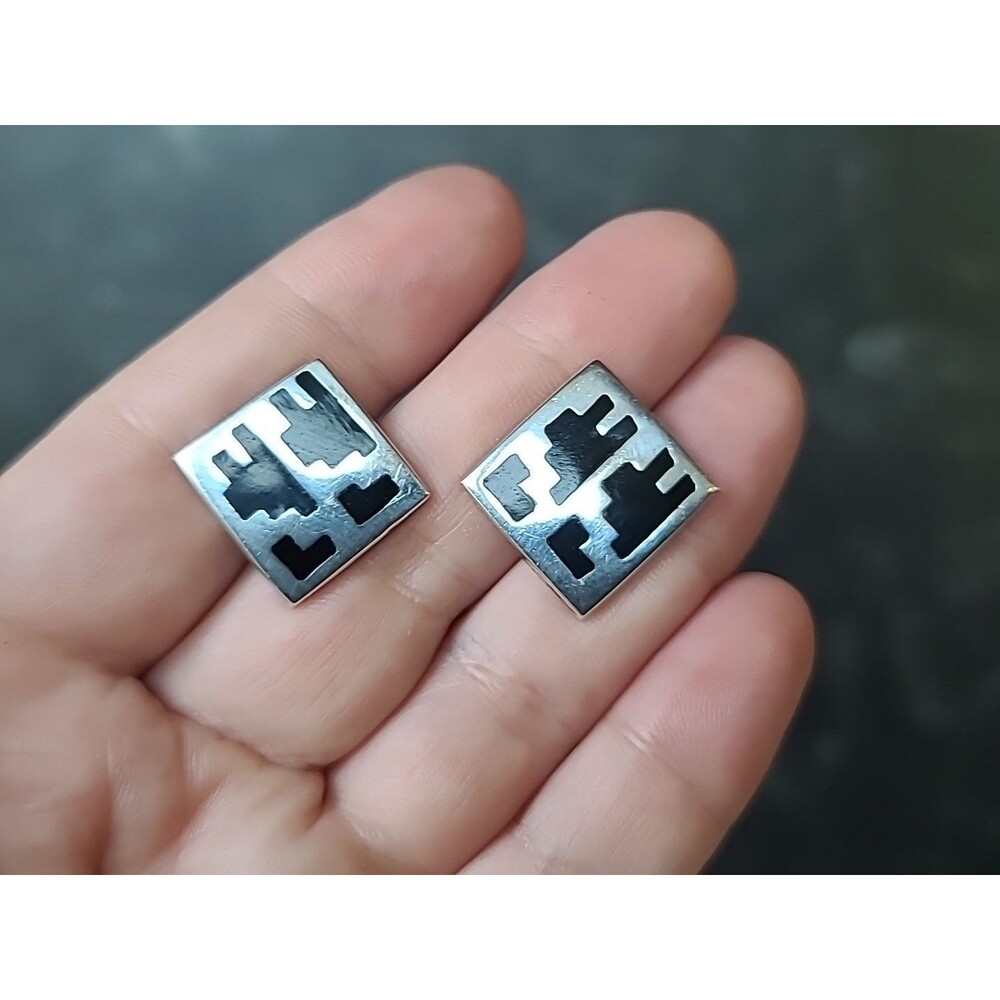925 Sterling Black Onyx Cufflinks Vintage Made In Mexico